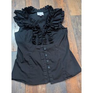 Elegant Black Ruffle Blouse by Romeo & Juliet Couture - Size L